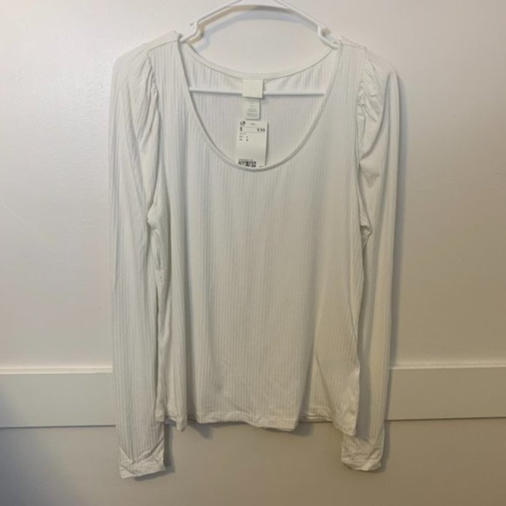 NWT H&M White Ribbed Long Sleeve Shirt